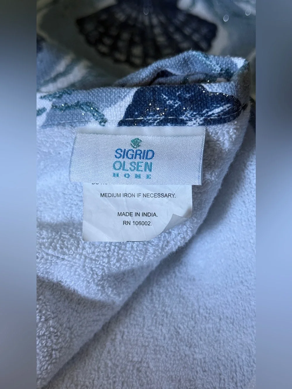 Sigrid Olsen Home Coastal Shell Hand Towels Set of 2 & Oyster Bag Sparkle